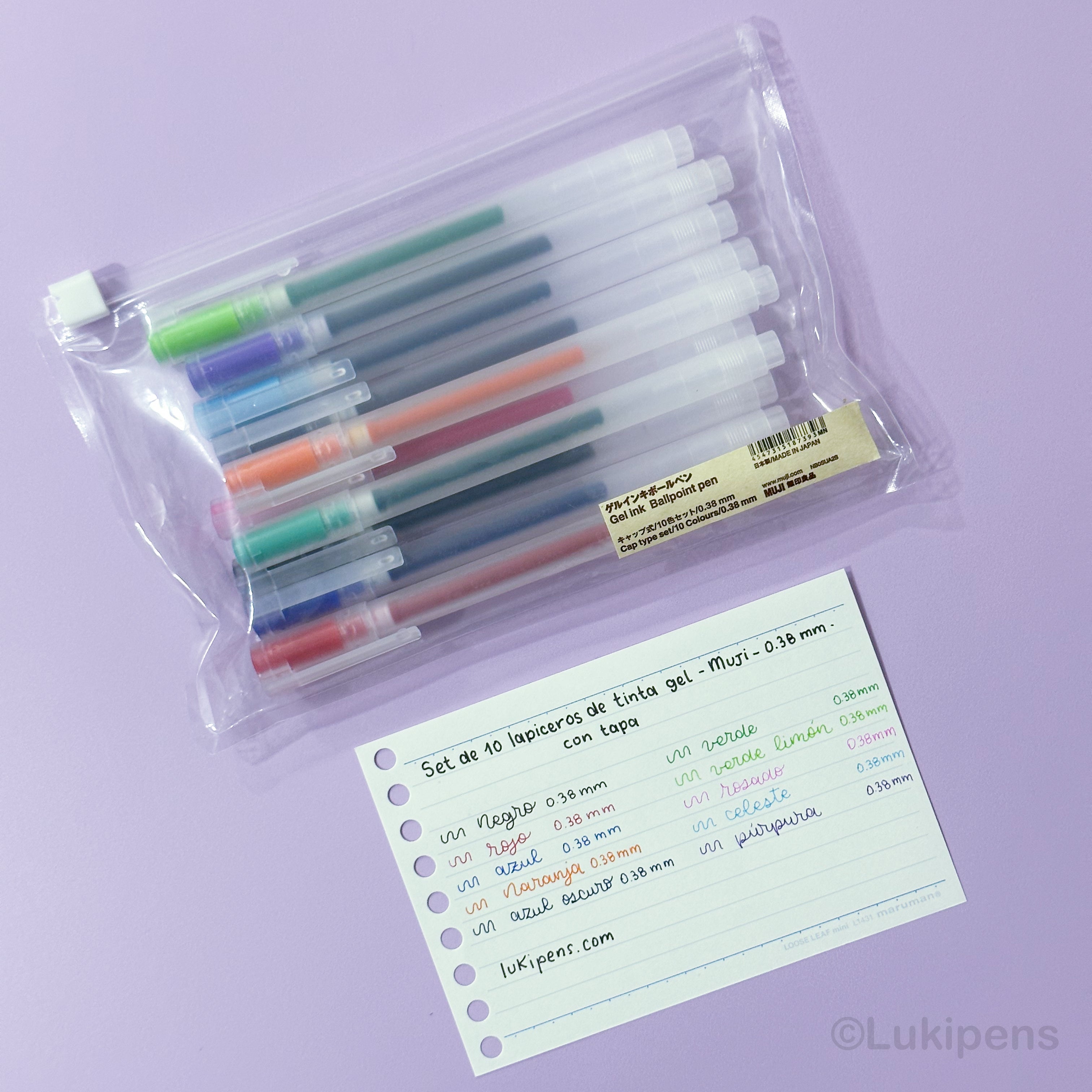 Bolígrafos de gel de varios colores 0.38 mm (Pack de 10)